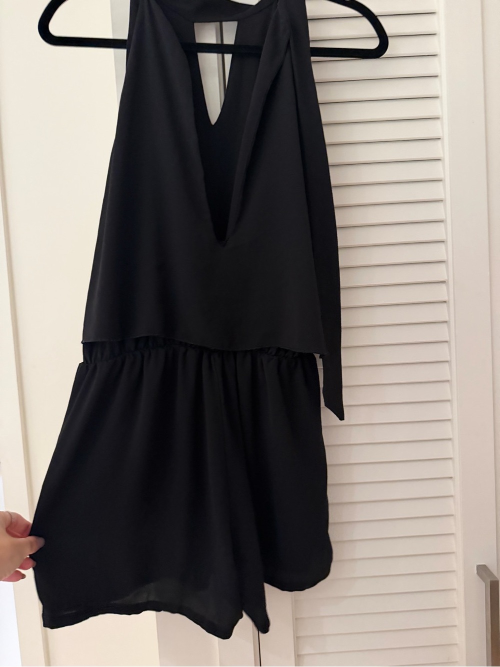 REVOLVE Black Halter Romper with Deep V